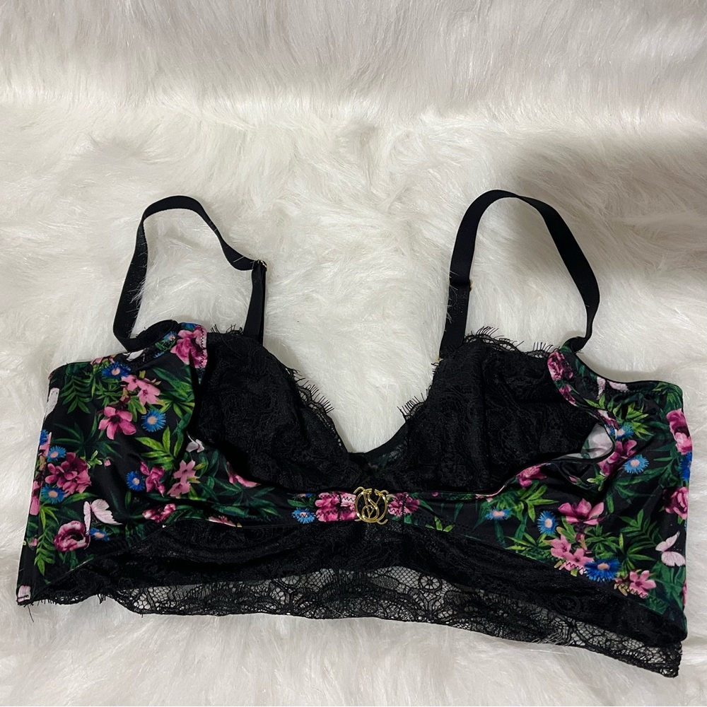 Victoria's Secret Black and Pink Floral Lace Bralette